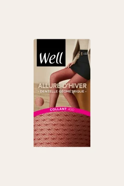 Collant Dentelle Géométrique 40D Allure d'Hiver - Lie de vin