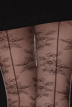 Collant Fantaisie 25D Dentelle Florale Magic Nights - Noir ébène