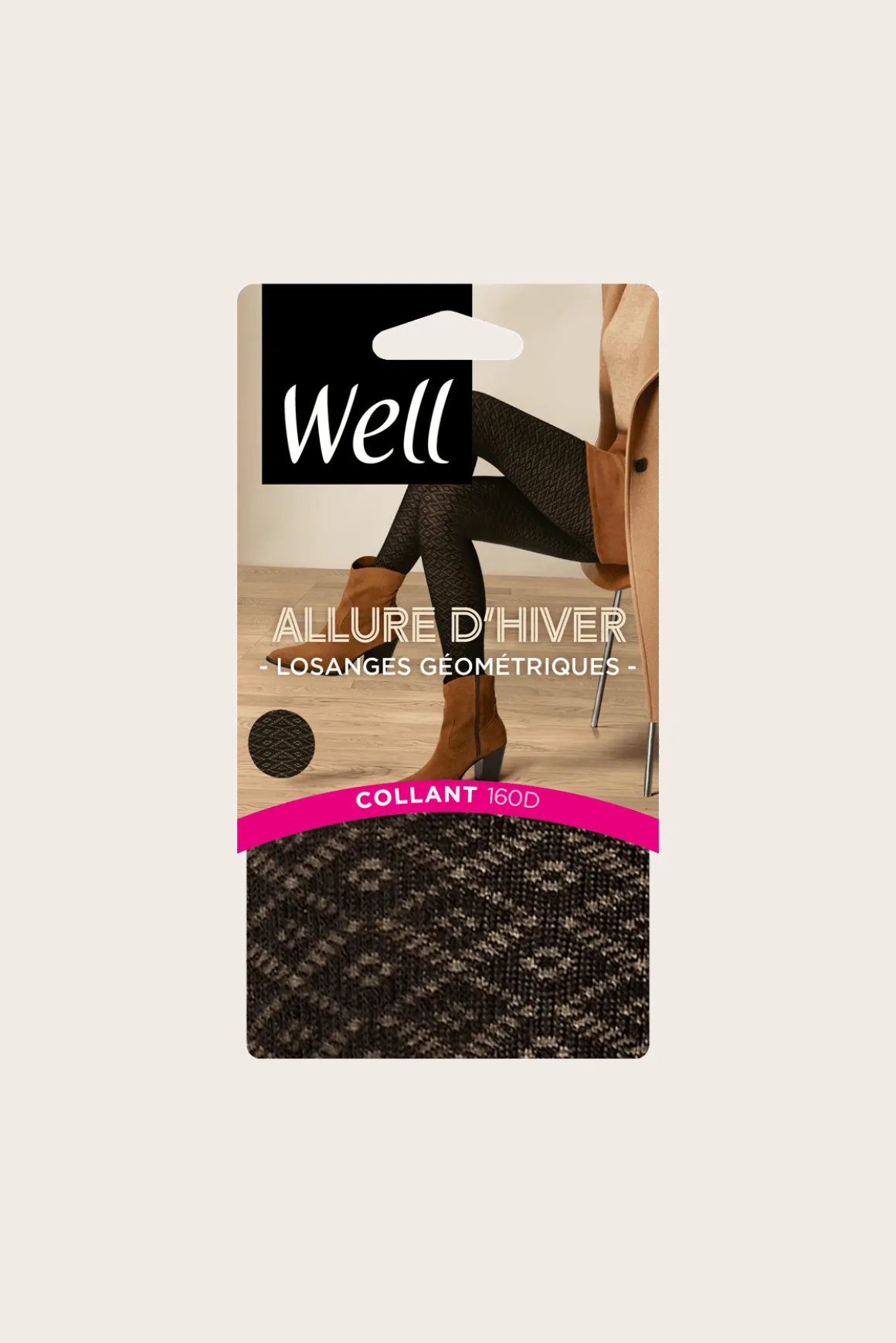 Collant Losanges Géométriques 160D Allure d'Hiver - Noir ébène
