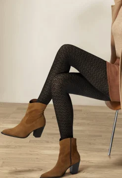 Collant Losanges Géométriques 160D Allure d'Hiver - Noir ébène