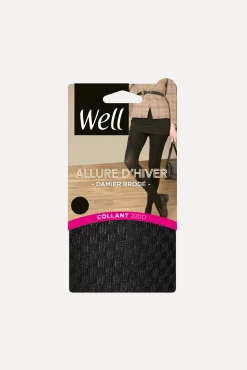 Collant opaque 200D Chaud Damier Brodé Allure d'Hiver - Noir ébène