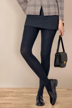Collant opaque 200D Chaud Damier Brodé Allure d'Hiver - Noir ébène