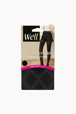 Collant opaque 160D Chaud Losanges Ajourés Allure d'Hiver - Noir ébène