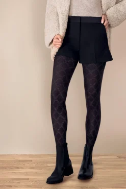 Collant opaque 160D Chaud Losanges Ajourés Allure d'Hiver - Noir ébène