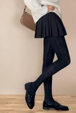 Collant opaque 200D Chaud Maille Torsadée Allure d'Hiver - Noir ébène