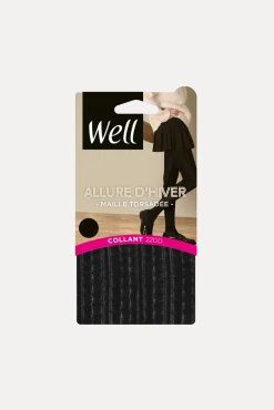 Collant opaque 200D Chaud Maille Torsadée Allure d'Hiver - Noir ébène