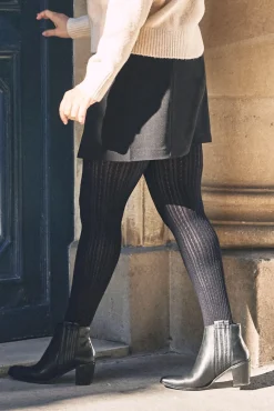 Collant opaque 200D Chaud Maille Torsadée Allure d'Hiver - Noir ébène