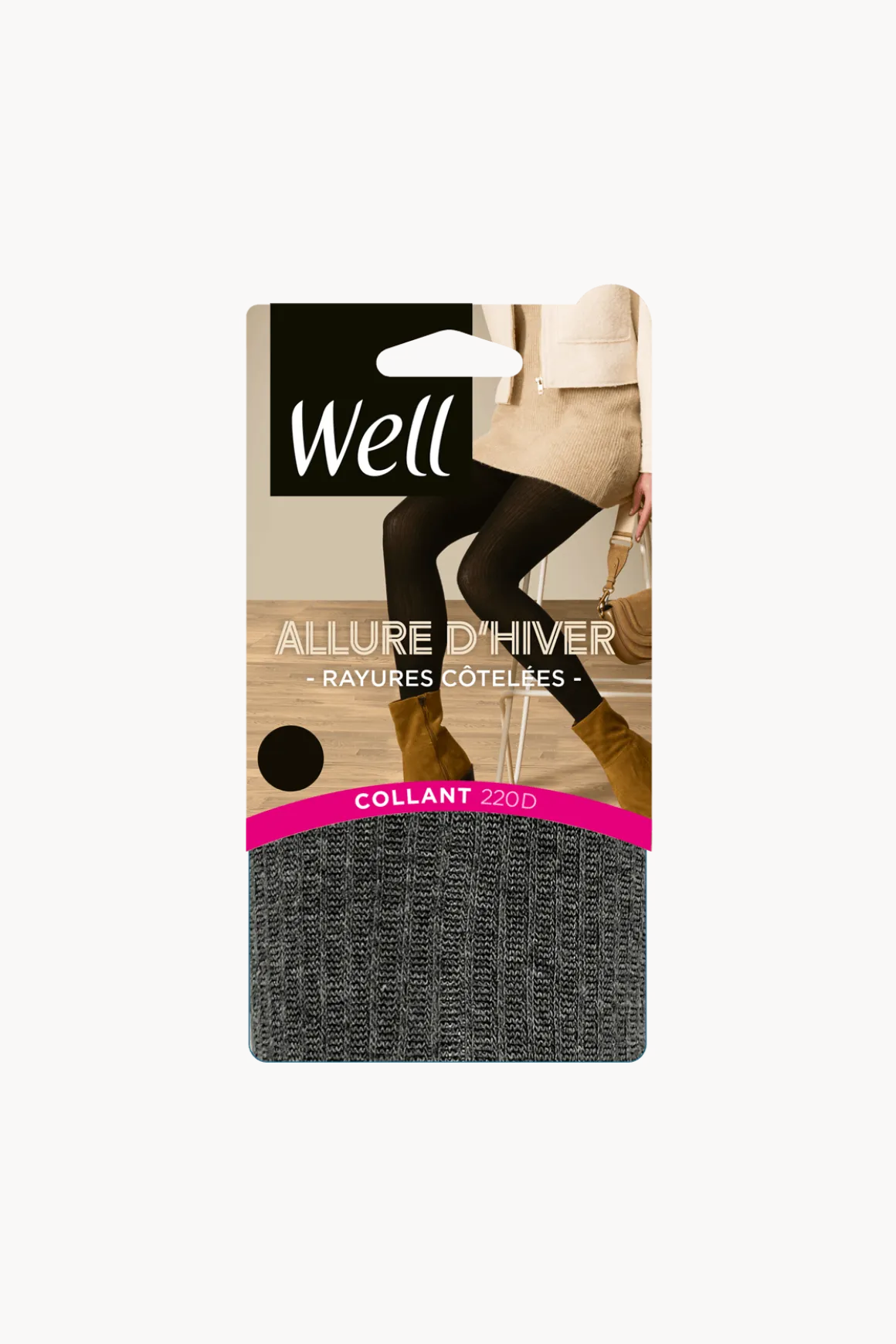Collant opaque 180D Chaud Rayures Côtelées Allure d'Hiver - Anthracite chiné