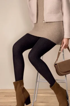 Collant opaque 180D Chaud Rayures Côtelées Allure d'Hiver - Noir ébène