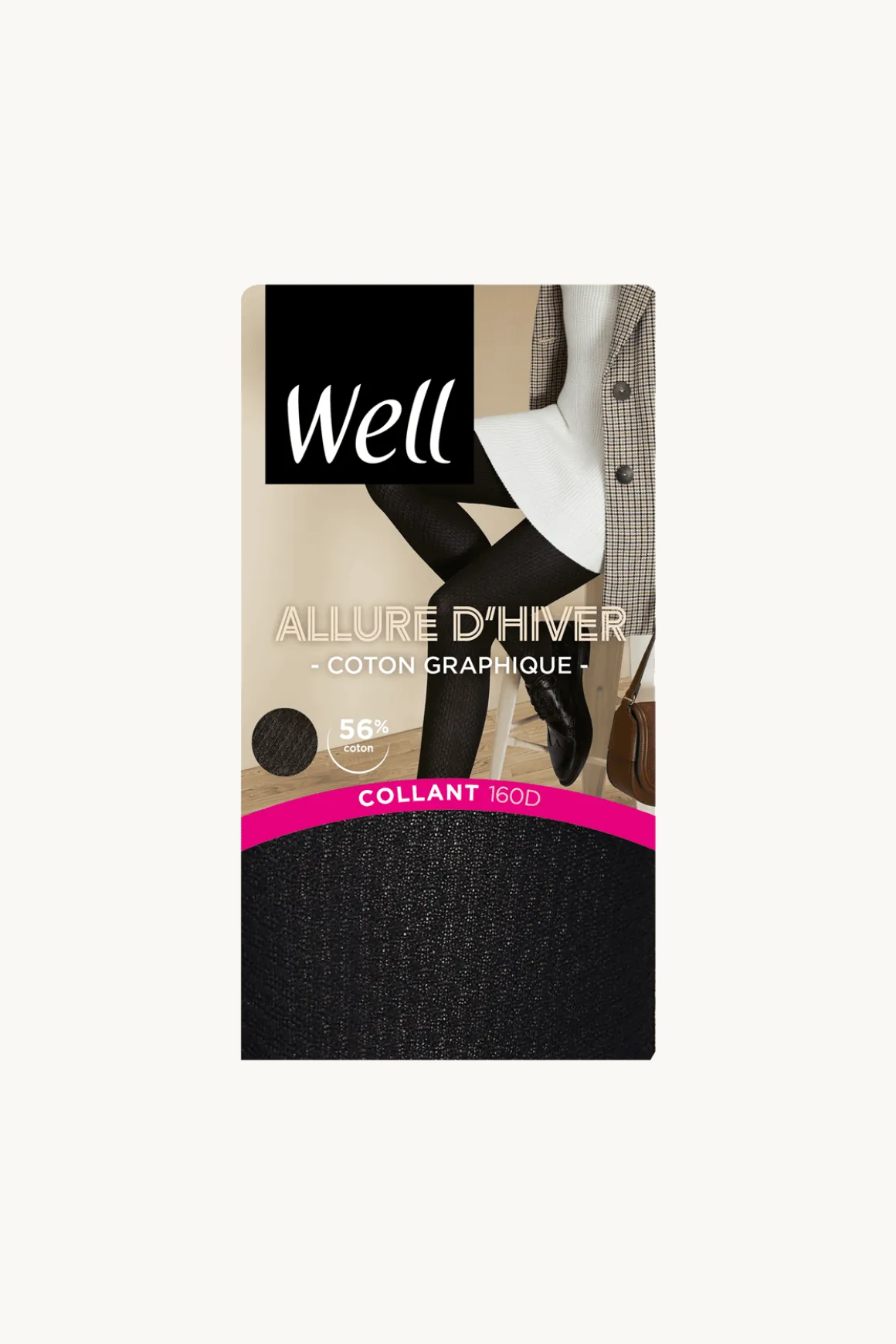Collant Opaque 160D Coton Graphique Allure d'Hiver - Noir ébène