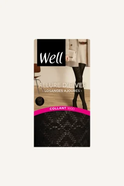 Collant Opaque 160D Losanges Ajourés Allure d'Hiver - Noir ébène