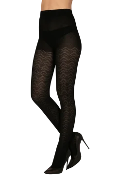 Collant Opaque 160D Losanges Ajourés Allure d'Hiver - Noir ébène