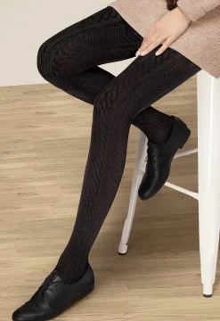 Collant Torsades et Chevrons 200D Allure d'Hiver - Noir ébène