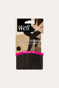 Collant Torsades et Chevrons 200D Allure d'Hiver - Noir ébène