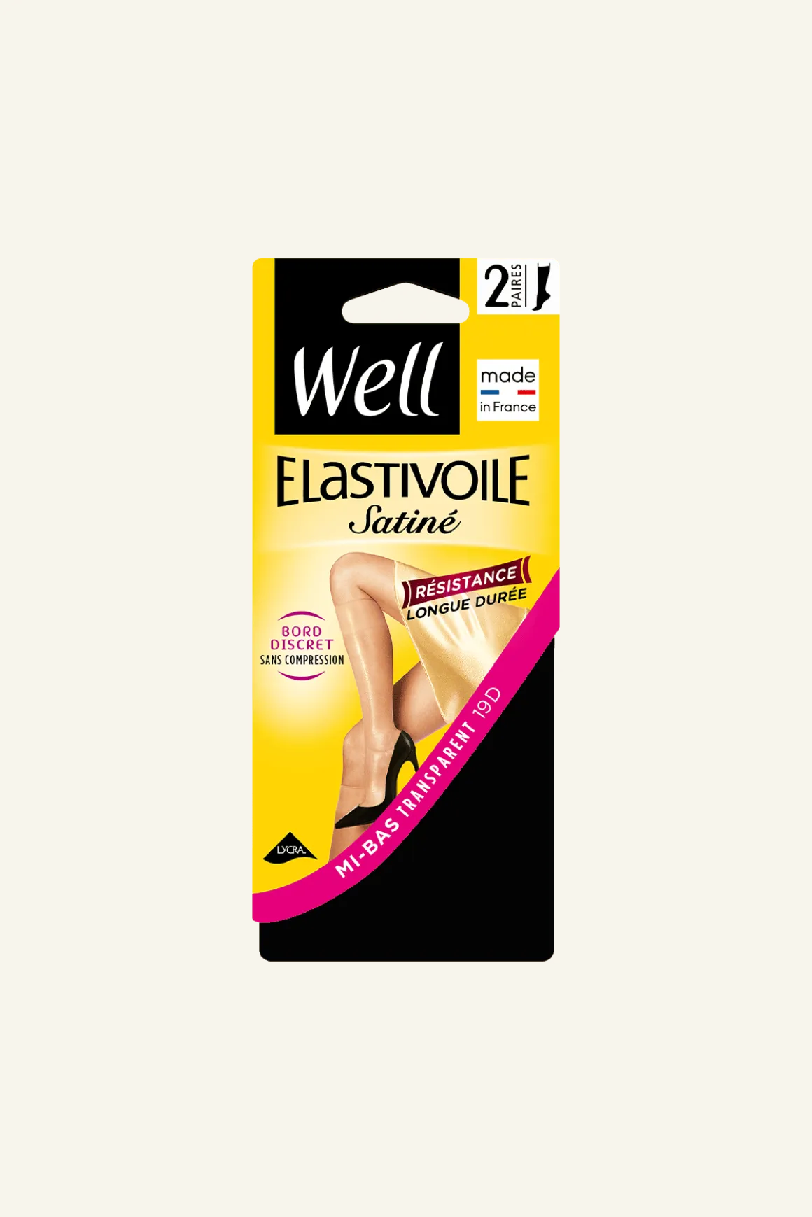 Lot de 2 paires de Mi-bas Satiné 19D Elastivoile - Noir