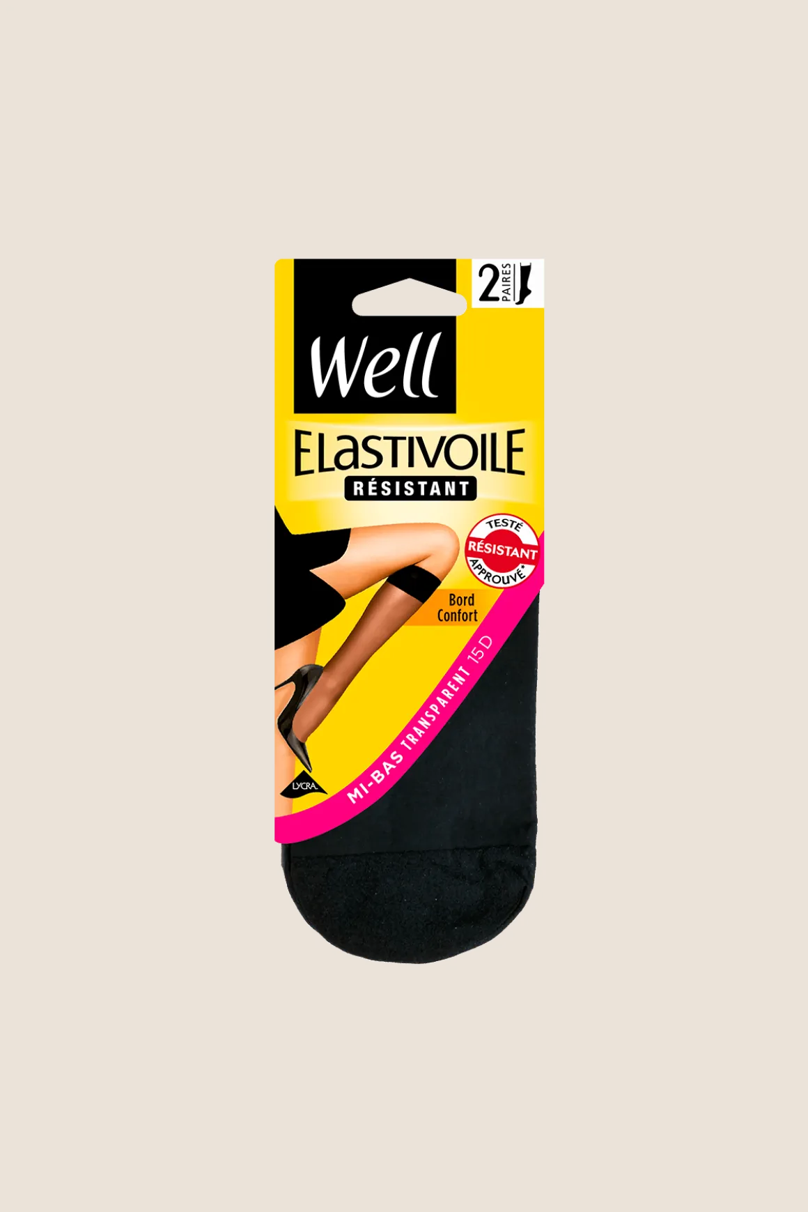 Lot de 2 paires de Mi-bas Transparents 15D Elastivoile Résistant - Noir