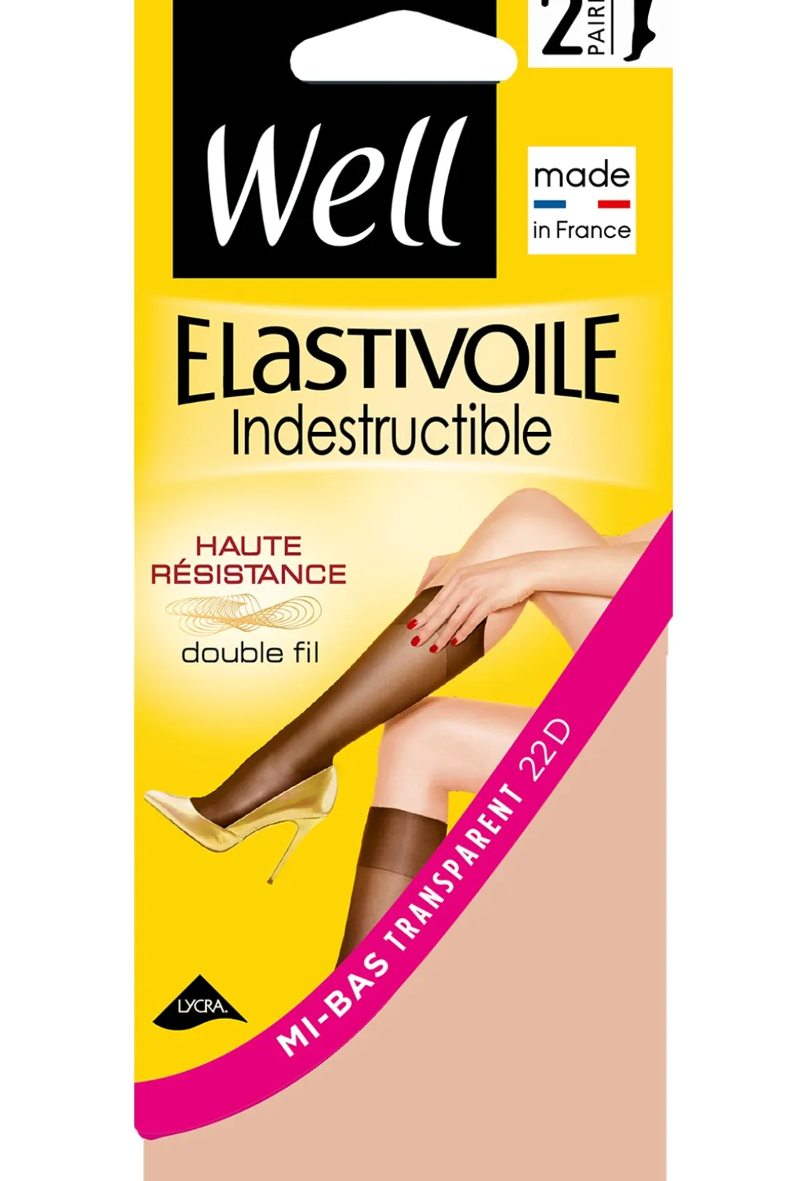 Lot de 2 paires de Mi-bas Transparents 25D Elastivoile Indestructible - Sable
