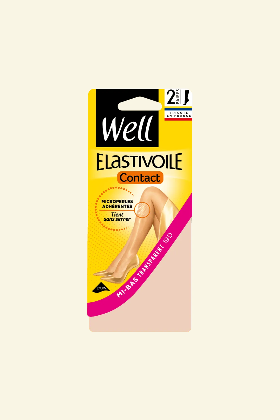 Lot de 2 paires de Mi-bas Transparent 19D Elastivoile Contact - Beige naturel