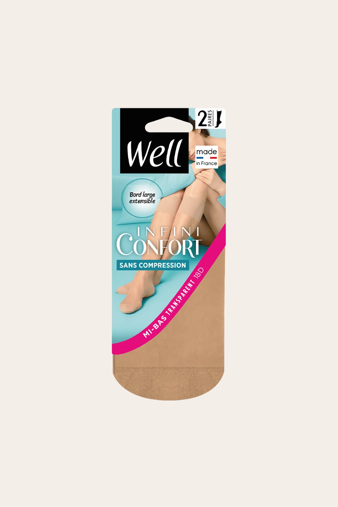 Lot de 2 paires de Mi-bas Transparent Sans Compression 18D Well Infini Confort - Miel