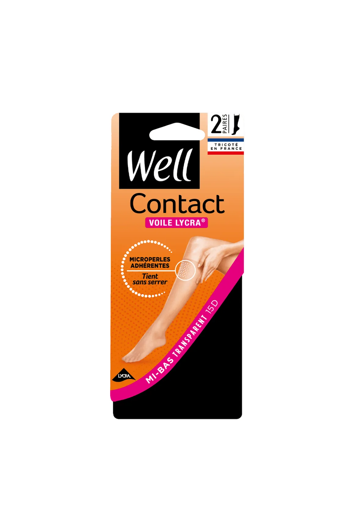 Lot de 2 paires de Mi-bas Voile 15D Contact Lycra - Noir