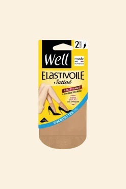 Lot de 2 paires de Socquettes Transparentes 19D Elastivoile Satiné - Beige medium