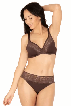 Slip brésilien dentelle et microfibre L'irrésistible - Châtaigne